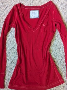 Vintage Y2K 2000s Abercrombie And Fitch Logo V Neck LS Pocket Slim Fit